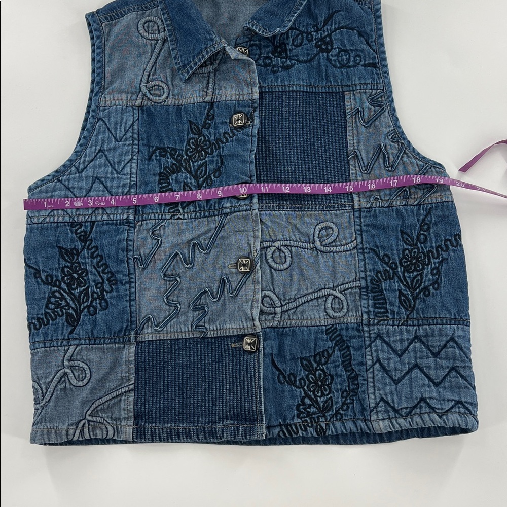 Vintage denim patchwork vest embroidered art teacher‎ eclectic grandma M - Picture 4 of 8